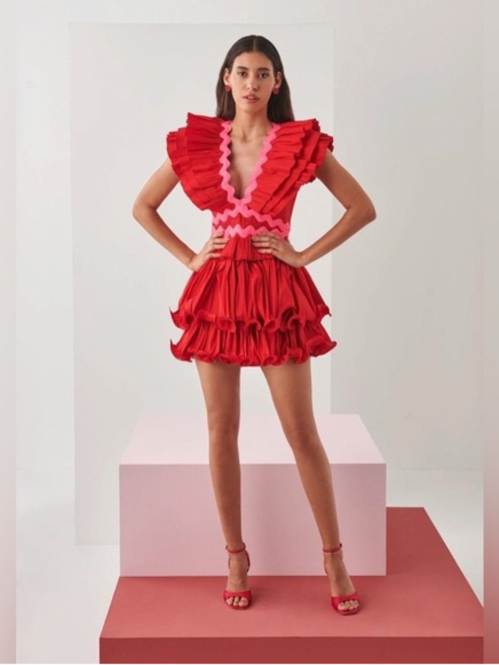 CeliaB Red Mini Dress with Pink Trim XS